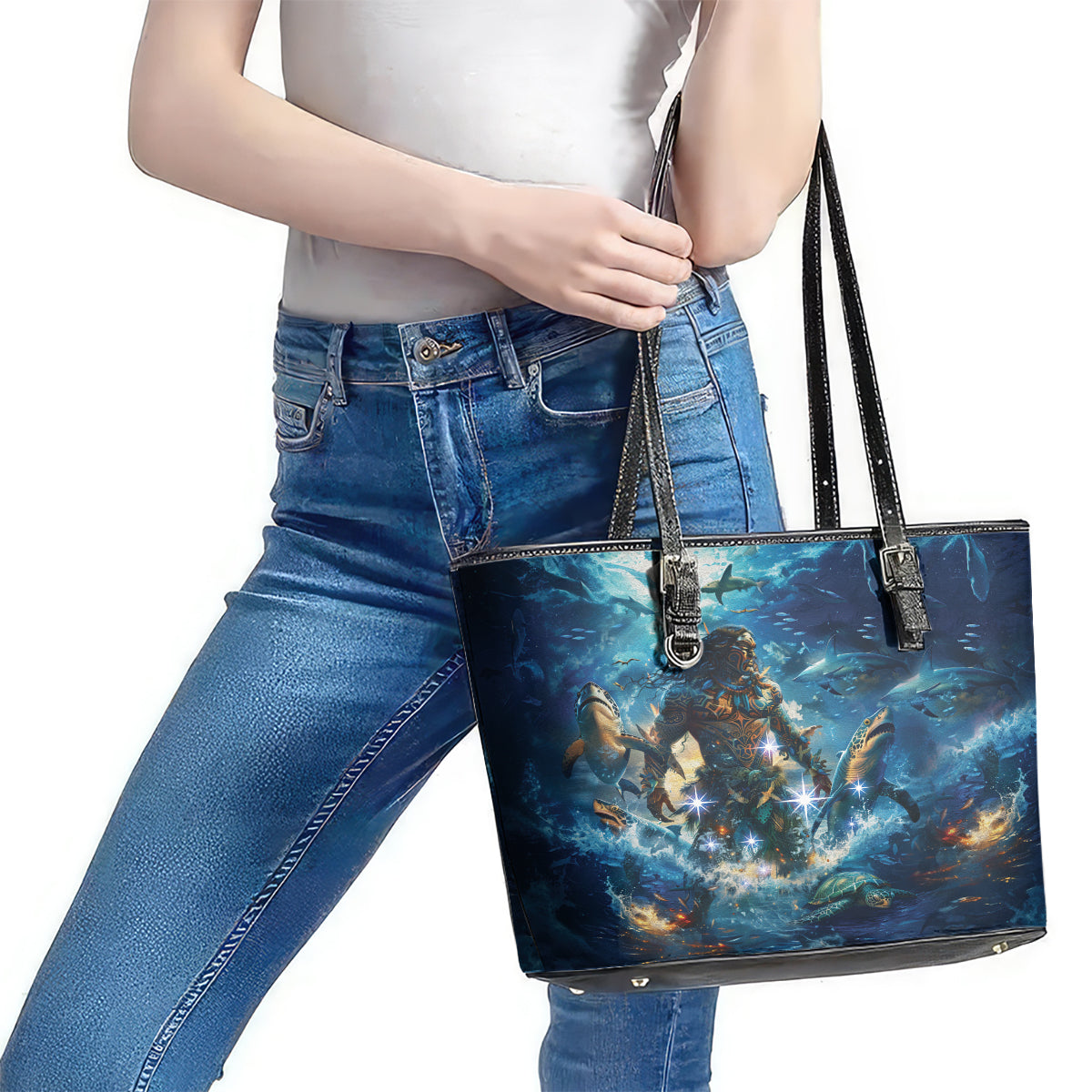 New Zealand Matariki Waita Leather Tote Bag The Way Of The Water