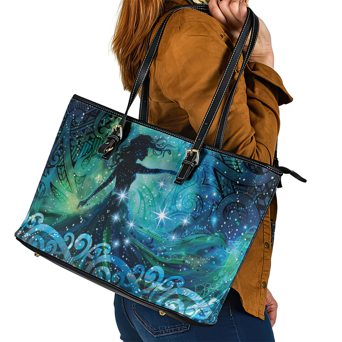 New Zealand Matariki Hiwa-i-te-rangi Leather Tote Bag Titiro ki nga Whetu Wishing Star