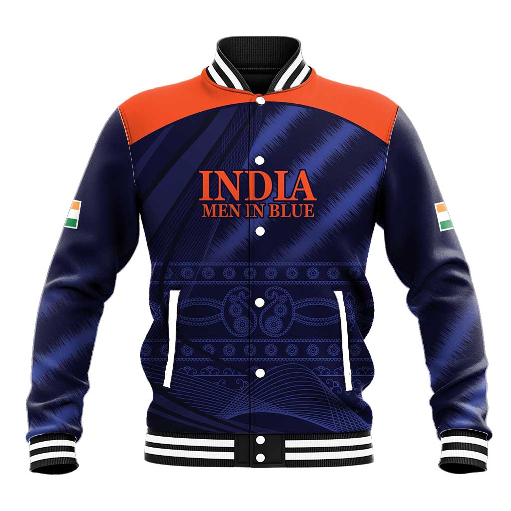 Custom India Cricket Baseball Jacket Go Men In Blue Sporty Version