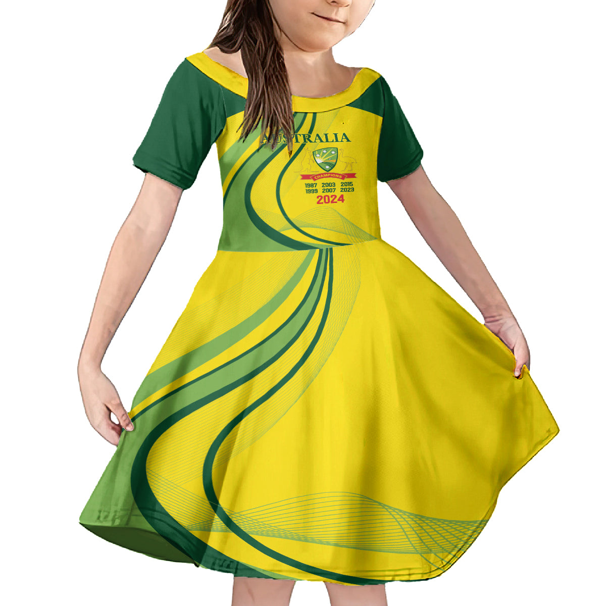 Australia Cricket World Cup 2024 Kid Short Sleeve Dress Aussie Make Champions