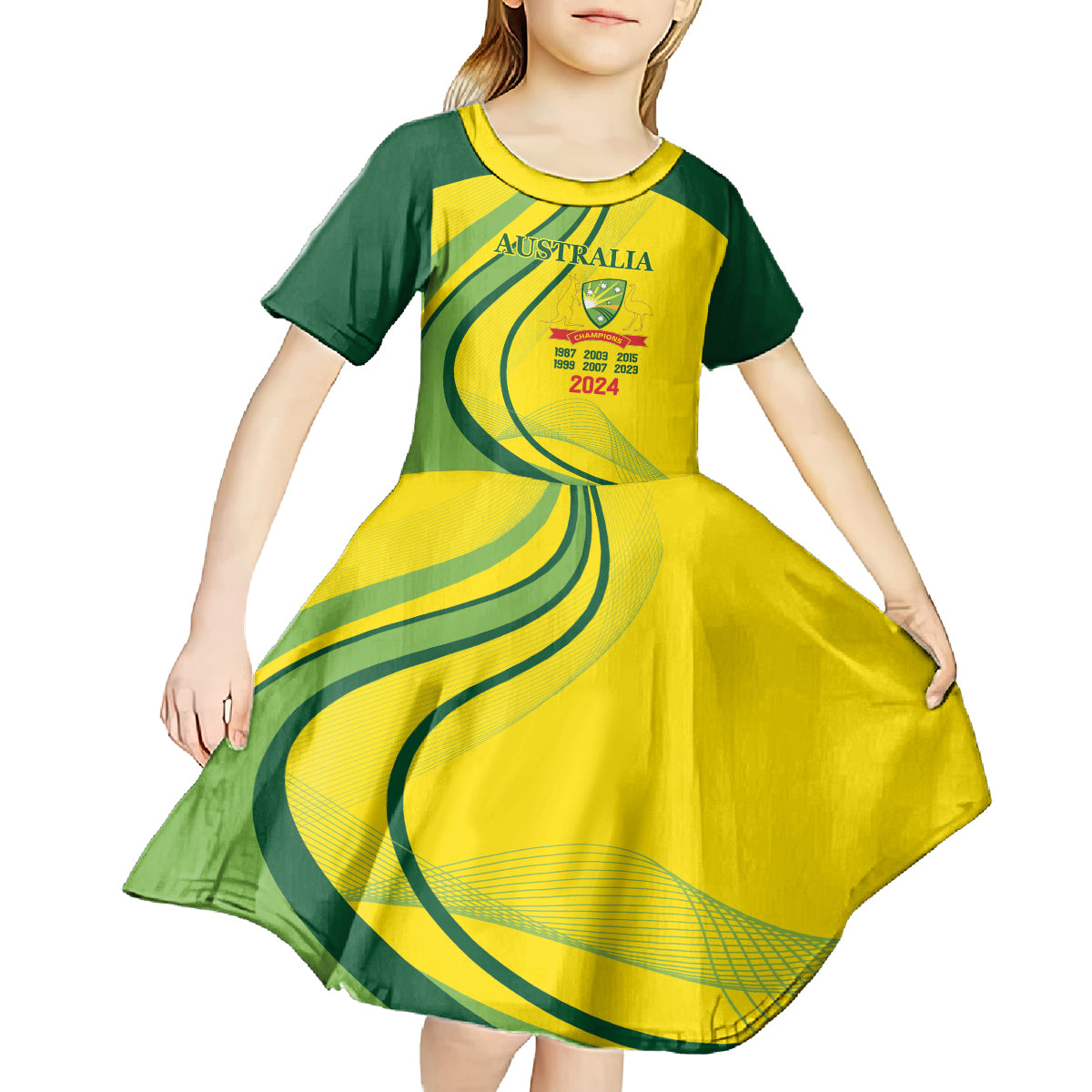 Australia Cricket World Cup 2024 Kid Short Sleeve Dress Aussie Make Champions