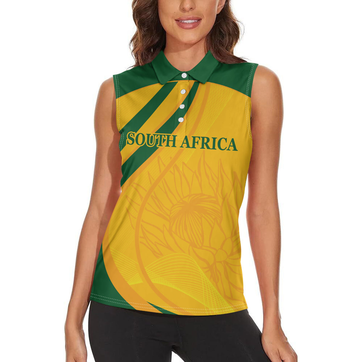 South Africa Cricket World Cup 2024 Women Sleeveless Polo Shirt Proteas Make Champions