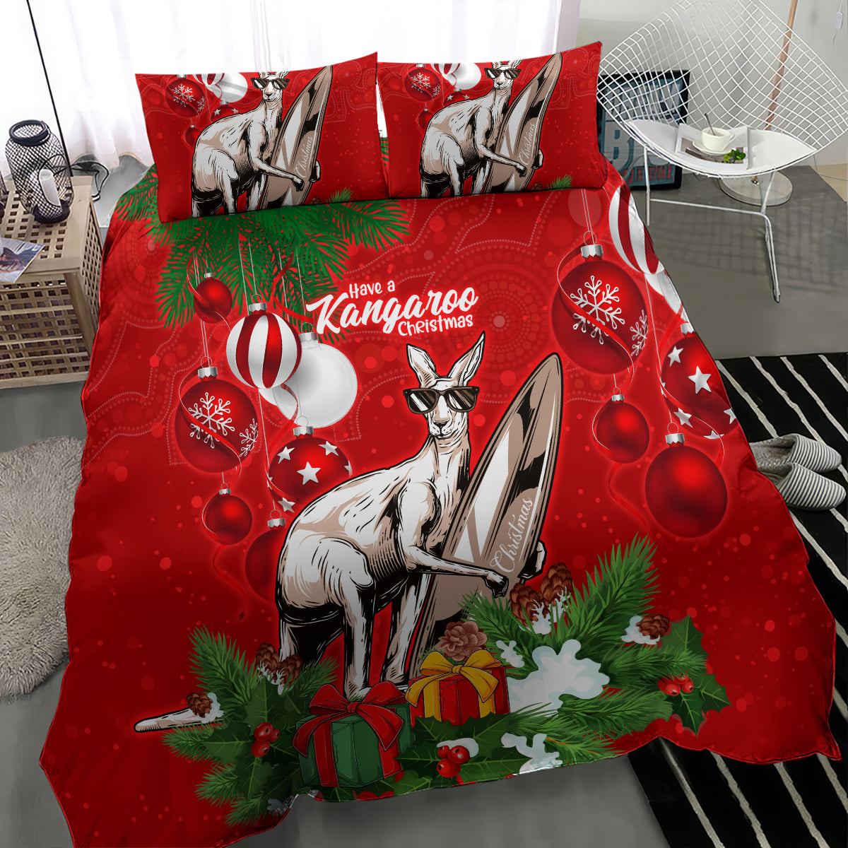 kangaroo-lover-bedding-set-australia-merry-christmas-aboriginal