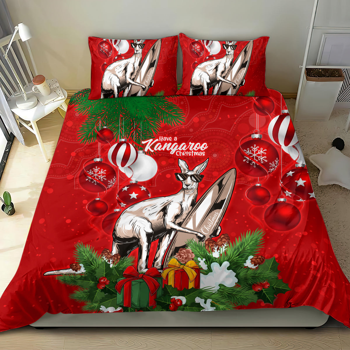 kangaroo-lover-bedding-set-australia-merry-christmas-aboriginal