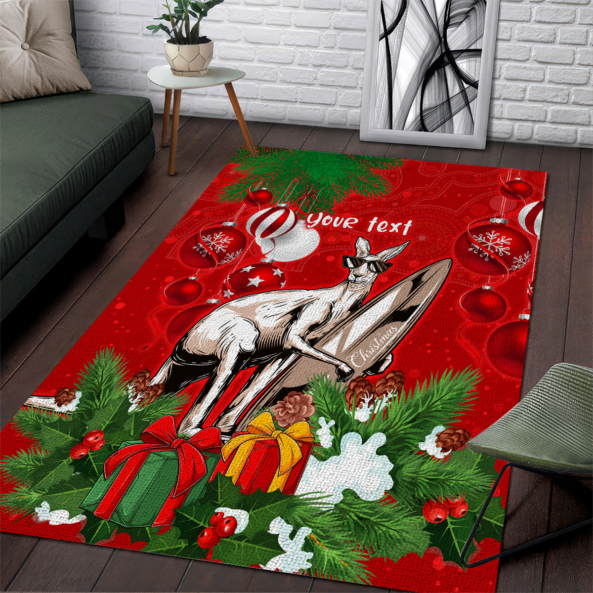 personalised-kangaroo-lover-area-rug-australia-merry-christmas-aboriginal