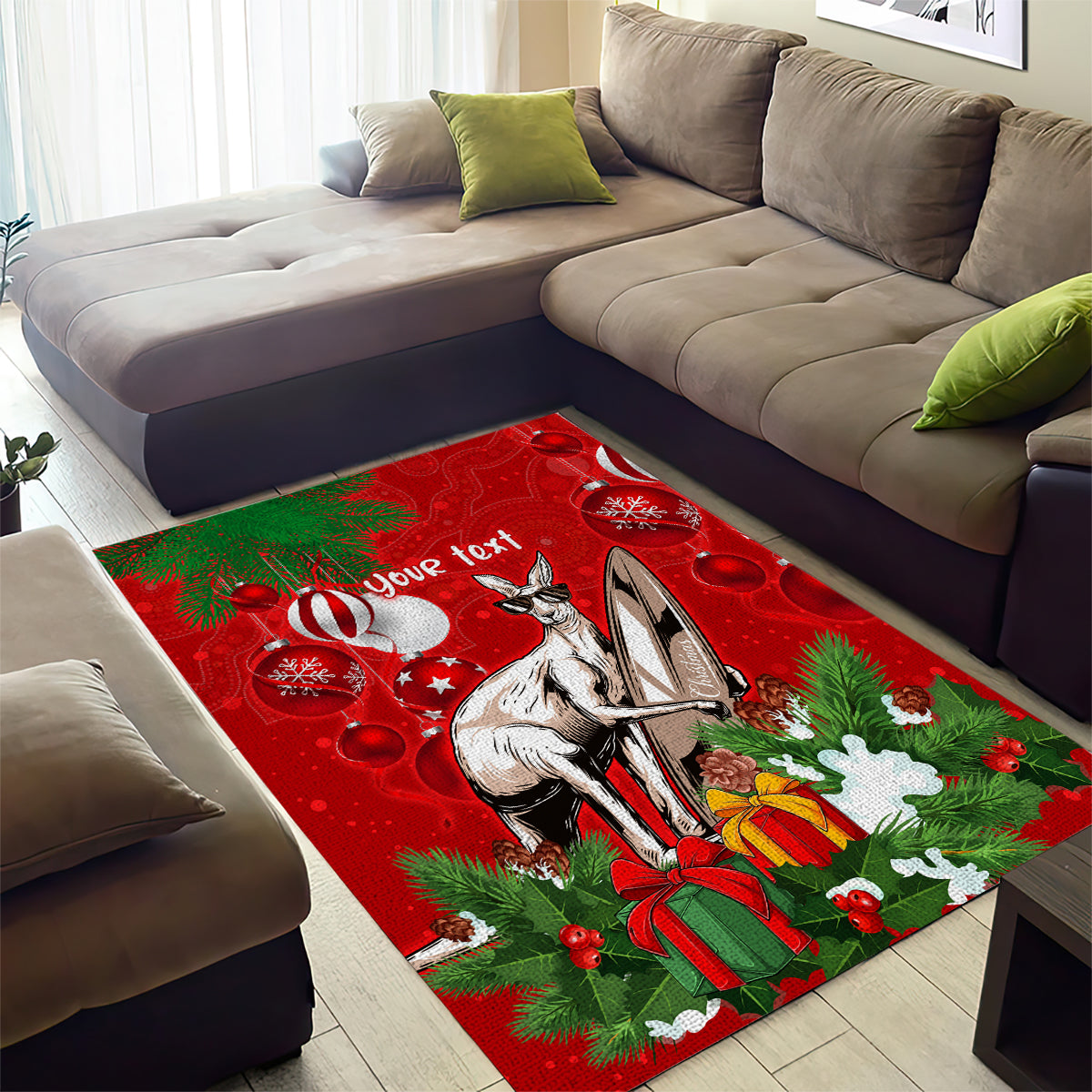 personalised-kangaroo-lover-area-rug-australia-merry-christmas-aboriginal