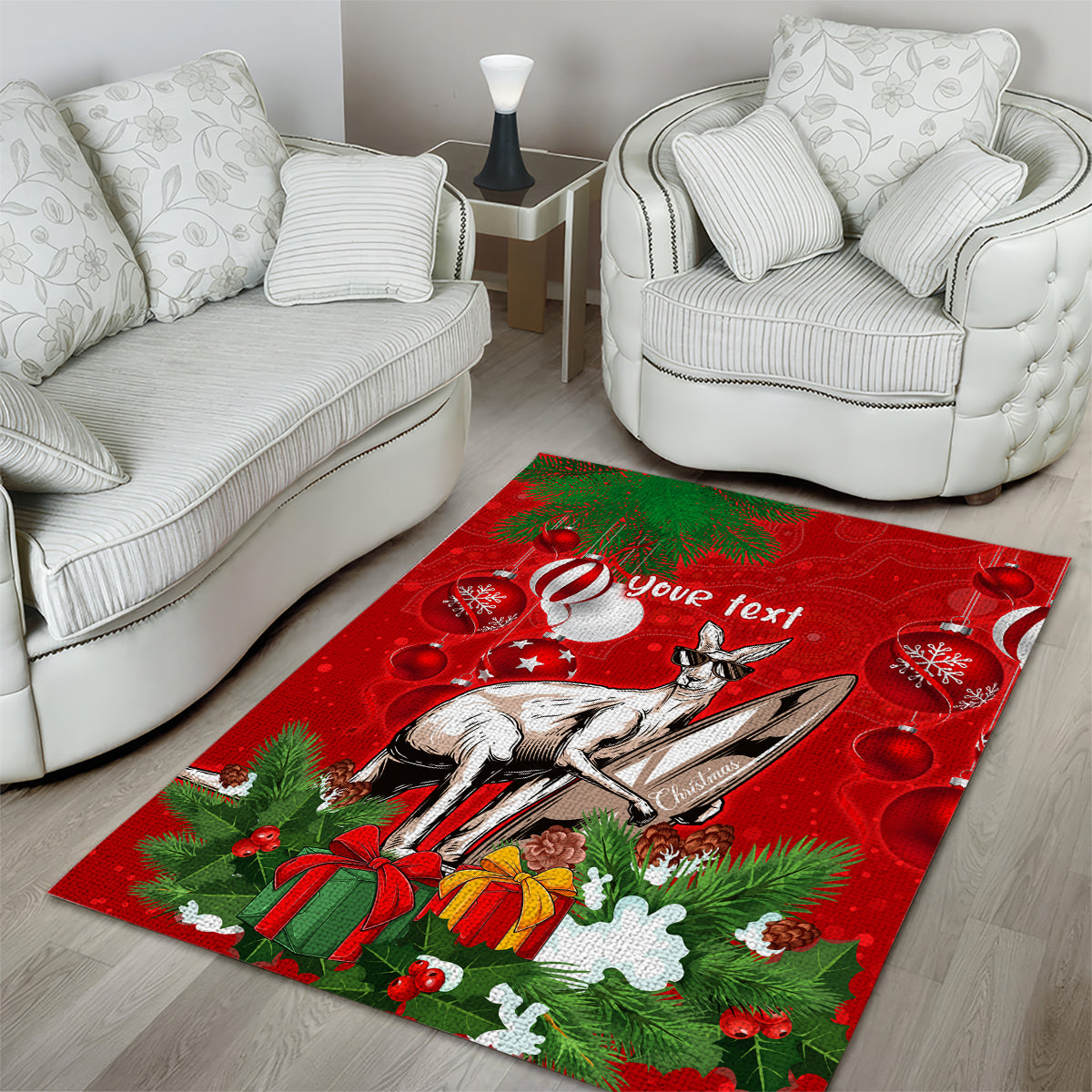 personalised-kangaroo-lover-area-rug-australia-merry-christmas-aboriginal