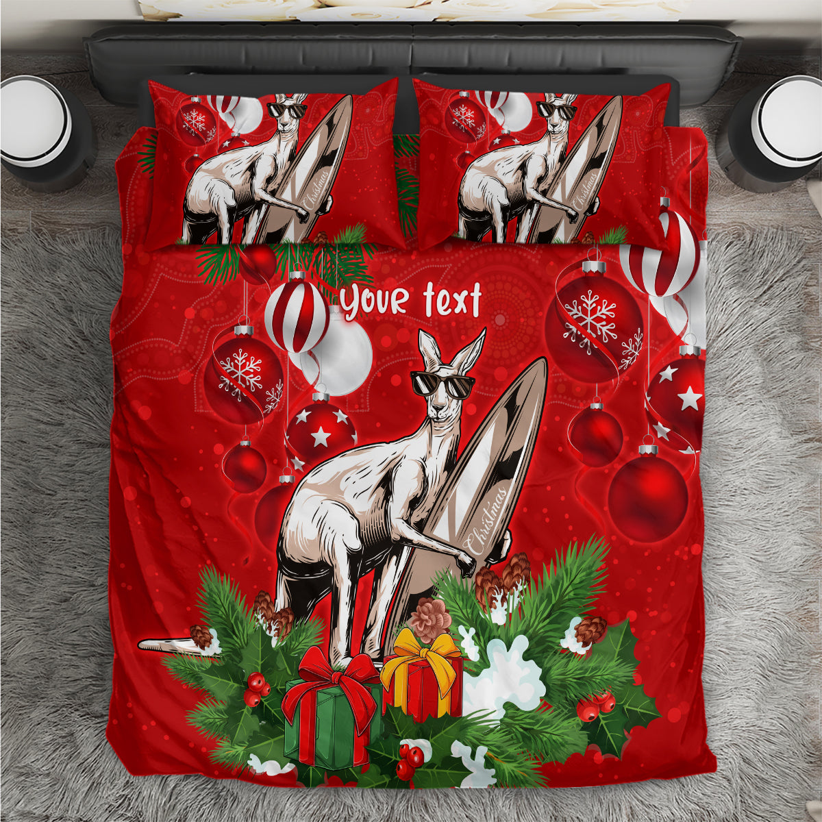 personalised-kangaroo-lover-bedding-set-australia-merry-christmas-aboriginal