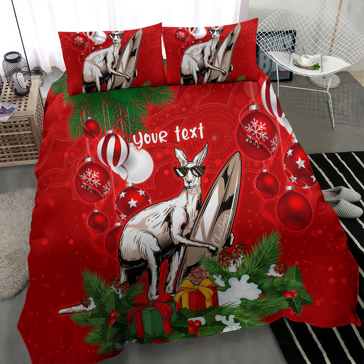 personalised-kangaroo-lover-bedding-set-australia-merry-christmas-aboriginal