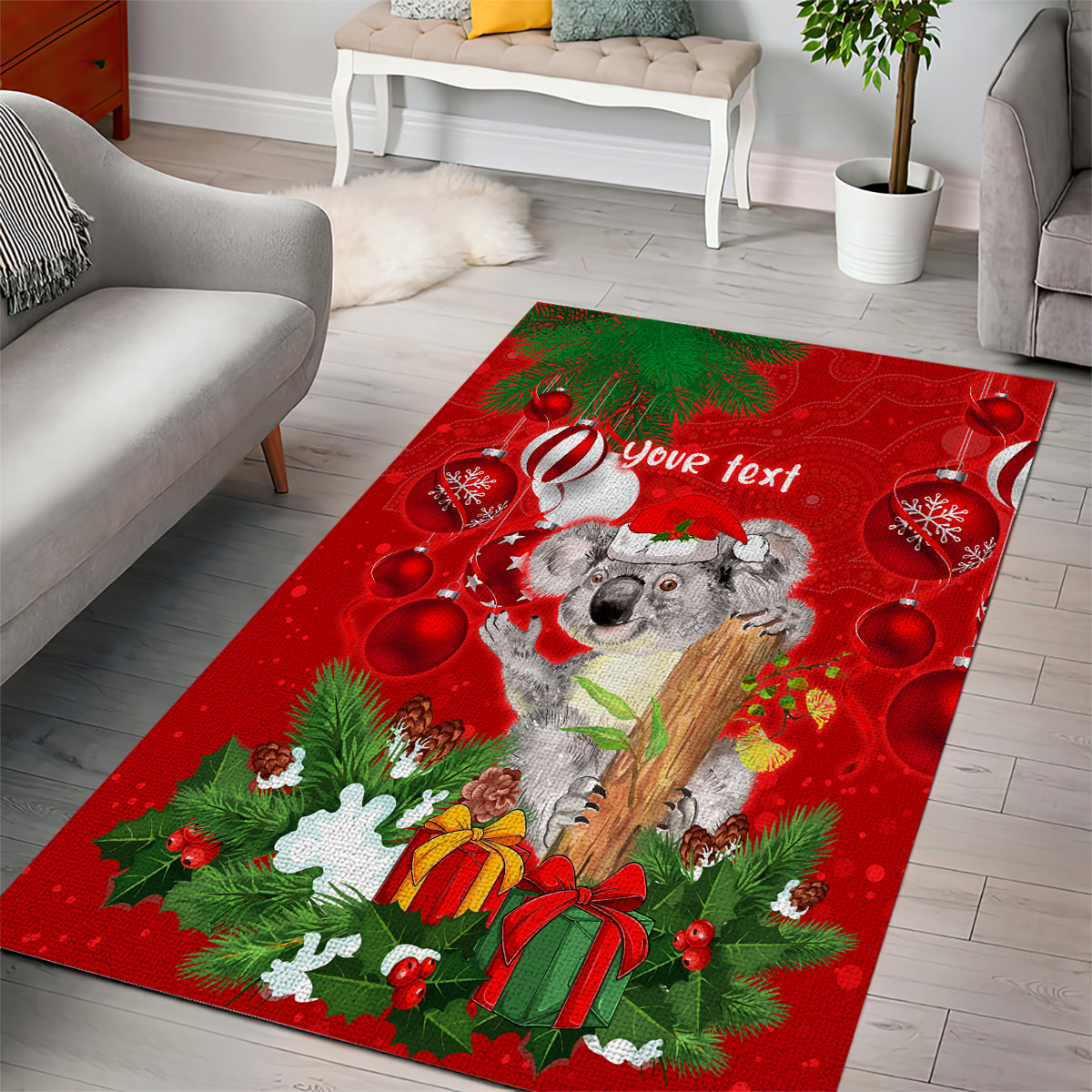 personalised-koala-lover-area-rug-australia-koalaty-merry-christmas-aboriginal