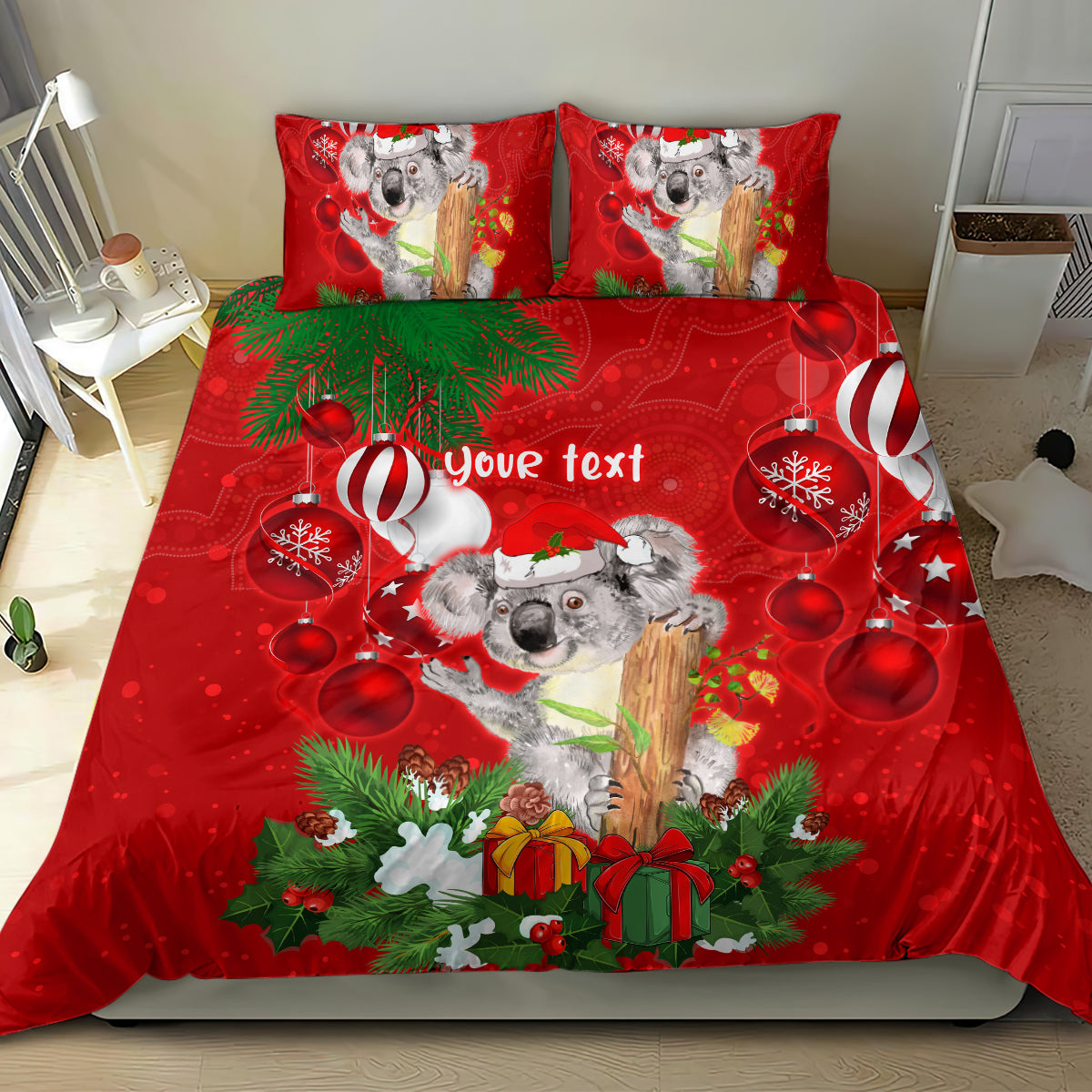 personalised-koala-lover-bedding-set-australia-koalaty-merry-christmas-aboriginal