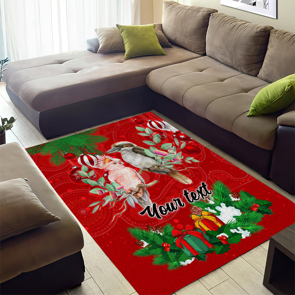 personalised-kookaburra-lover-area-rug-australia-merry-christmas-aboriginal-red-style