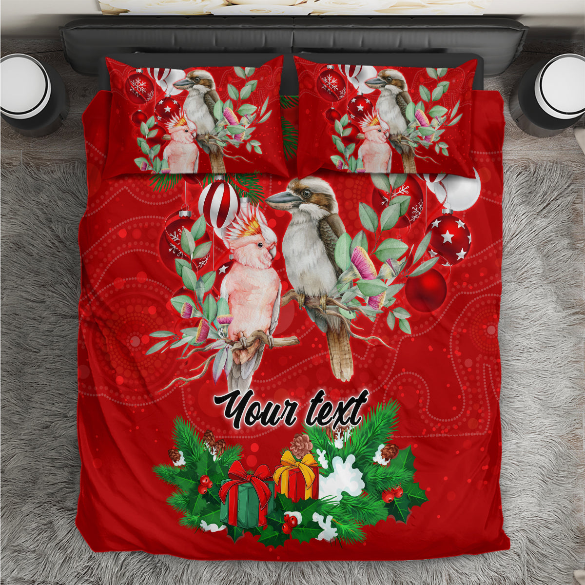 personalised-kookaburra-lover-bedding-set-australia-merry-christmas-aboriginal-red-style