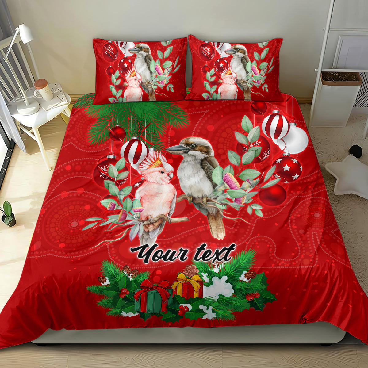 personalised-kookaburra-lover-bedding-set-australia-merry-christmas-aboriginal-red-style