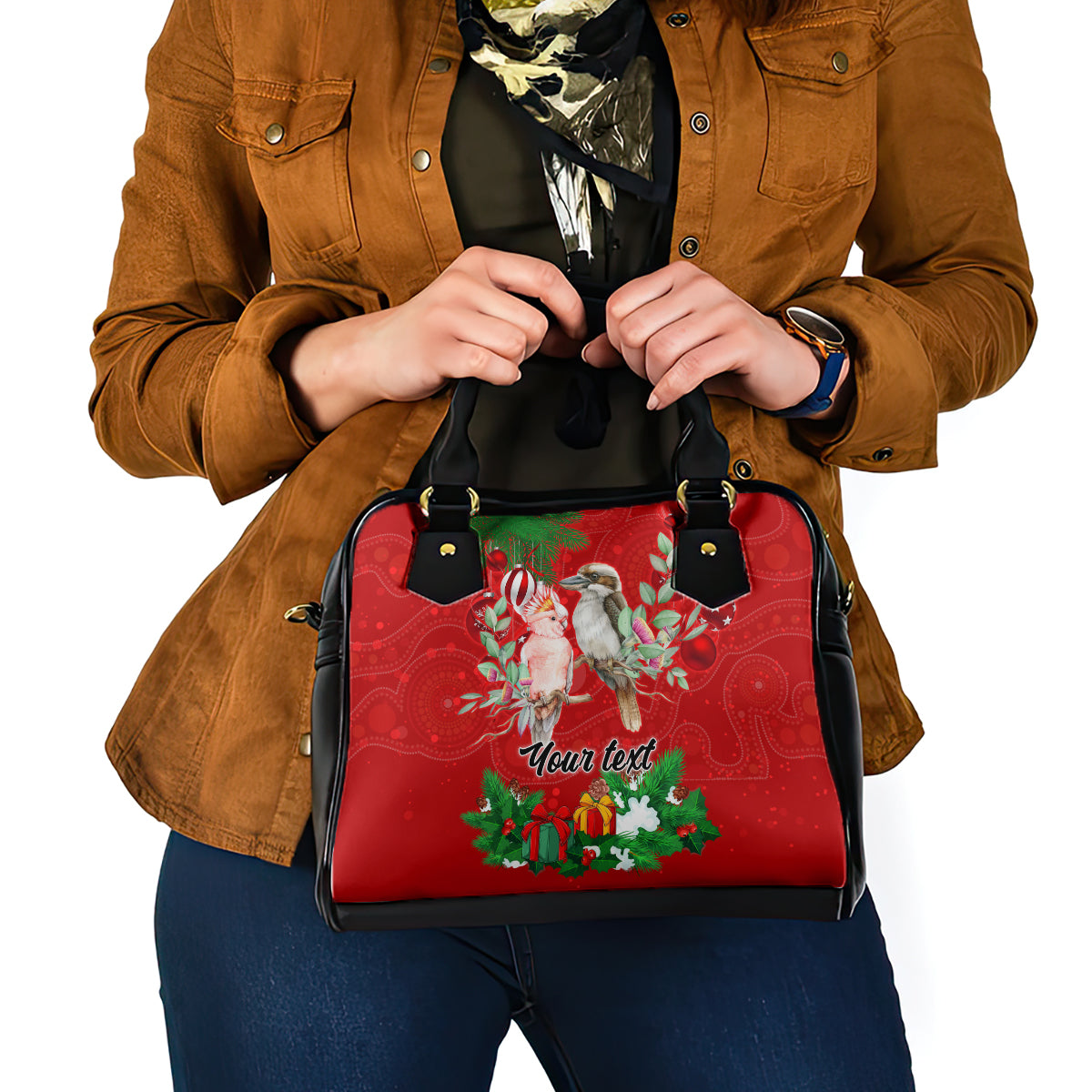 personalised-kookaburra-lover-shoulder-handbag-australia-merry-christmas-aboriginal-red-style