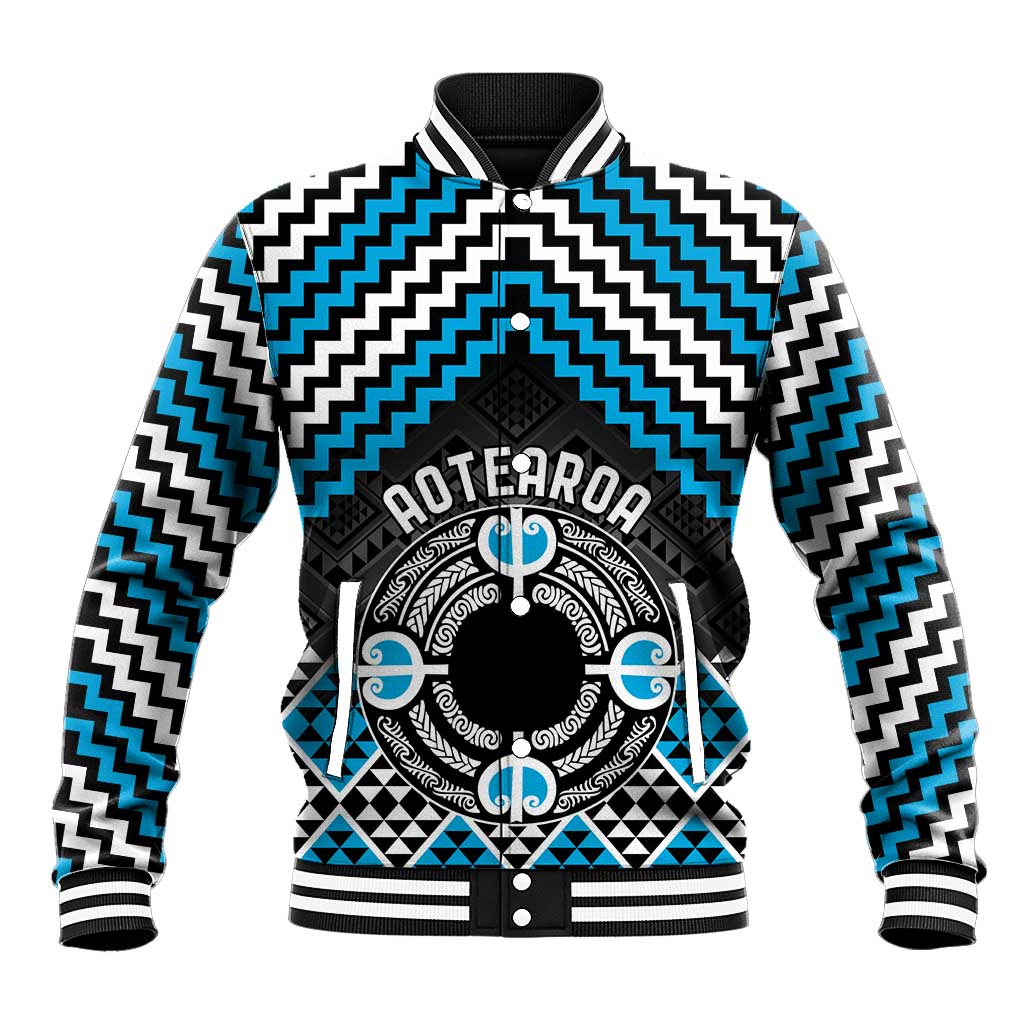 Personalised Aotearoa Niho Taniwha Motif Baseball Jacket Blue Style