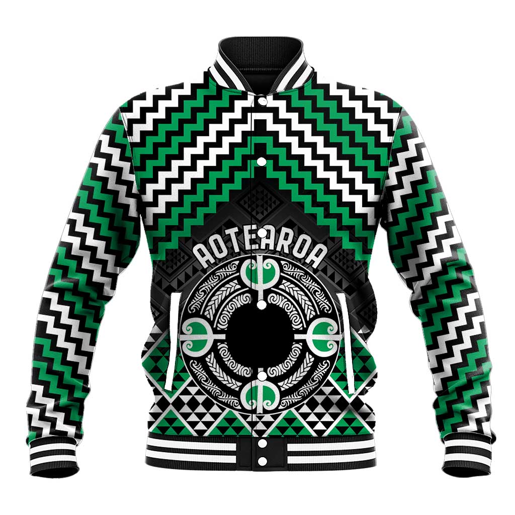 Personalised Aotearoa Niho Taniwha Motif Baseball Jacket Green Style