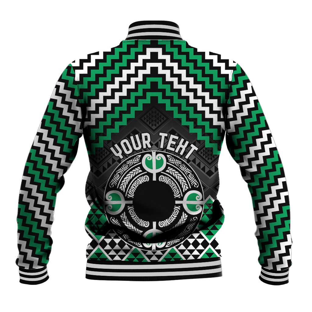 Personalised Aotearoa Niho Taniwha Motif Baseball Jacket Green Style