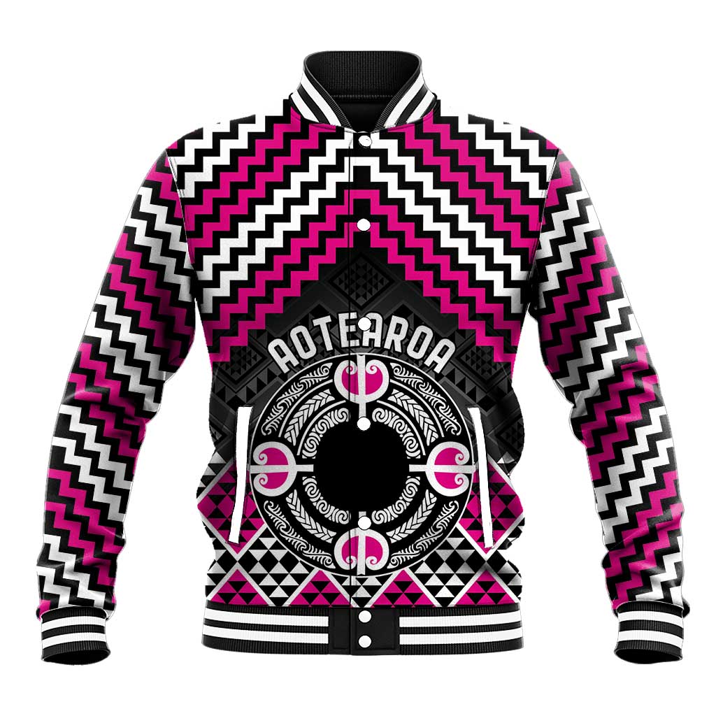 Personalised Aotearoa Niho Taniwha Motif Baseball Jacket Pink Style