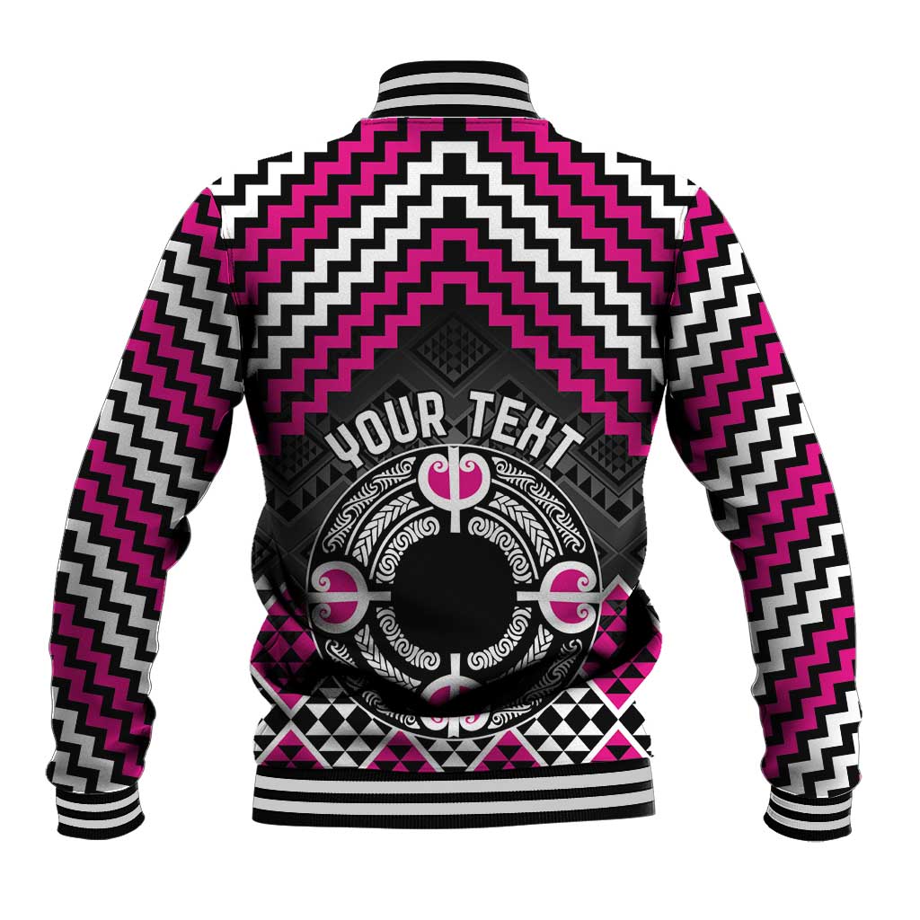 Personalised Aotearoa Niho Taniwha Motif Baseball Jacket Pink Style