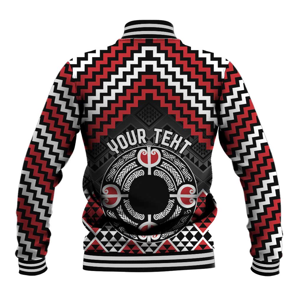 Personalised Aotearoa Niho Taniwha Motif Baseball Jacket Red Style