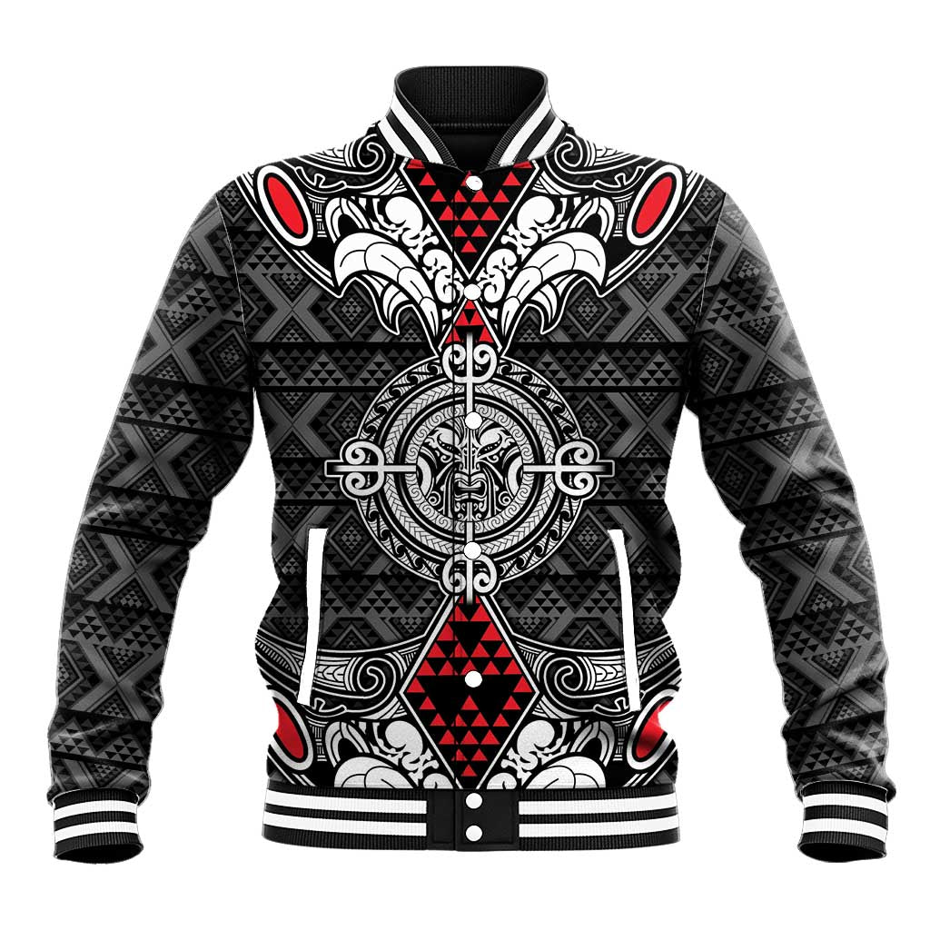 Black Aotearoa Tanilo Motif Baseball Jacket Vintage Maori New Zealand Tribal Art Pattern