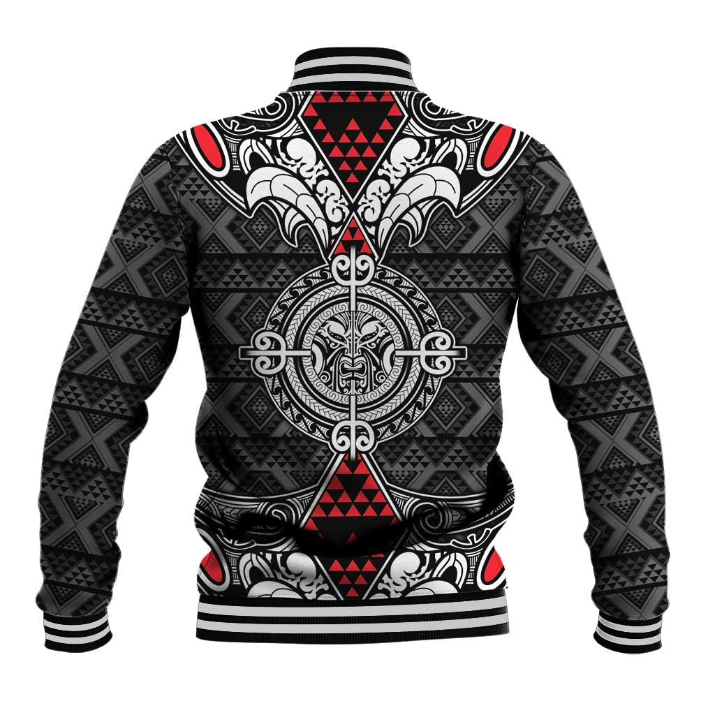 Black Aotearoa Tanilo Motif Baseball Jacket Vintage Maori New Zealand Tribal Art Pattern