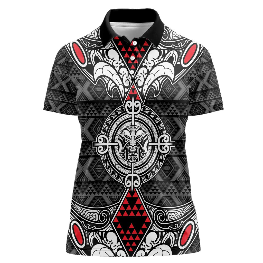 Black Aotearoa Tanilo Motif Women Polo Shirt Vintage Maori New Zealand Tribal Art Pattern