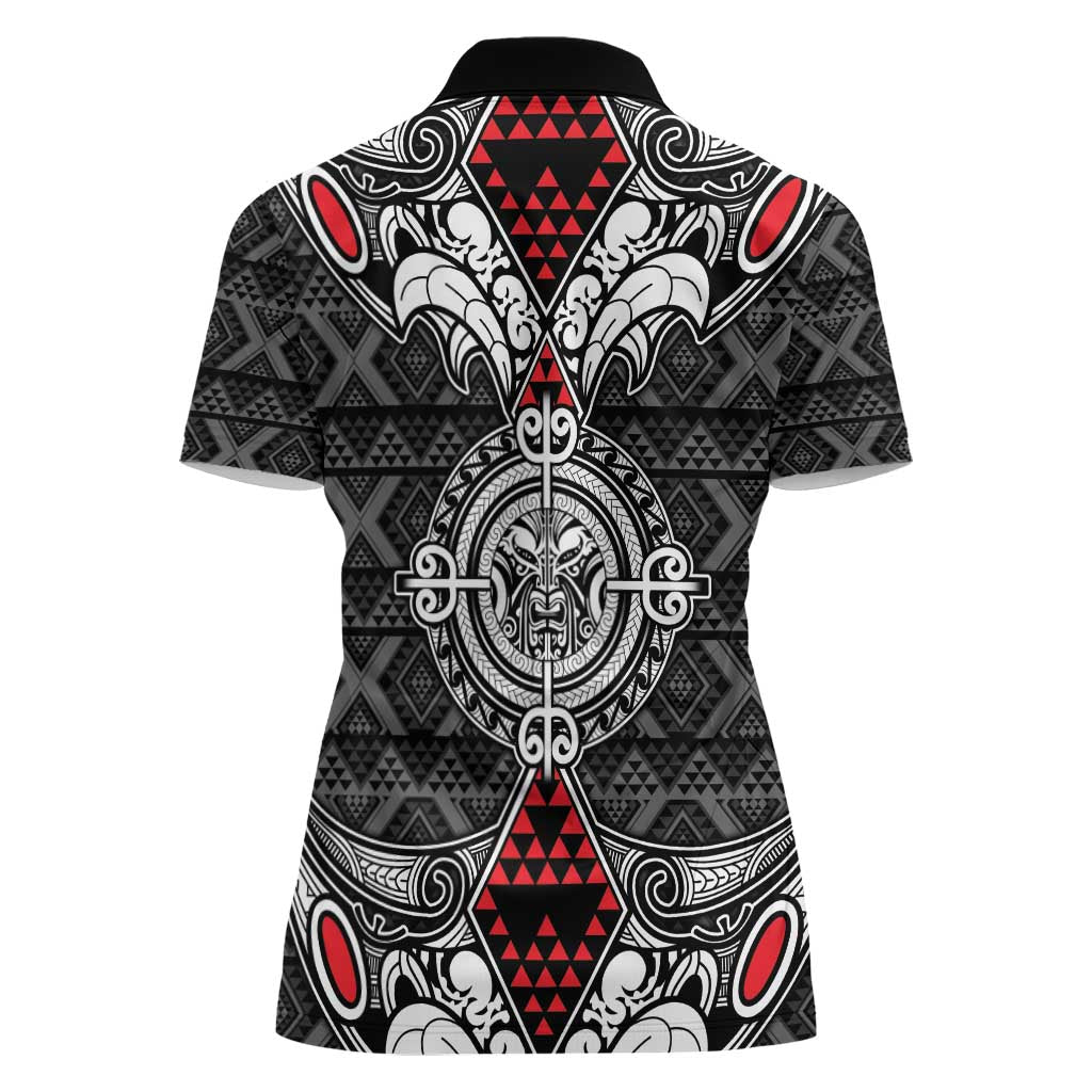 Black Aotearoa Tanilo Motif Women Polo Shirt Vintage Maori New Zealand Tribal Art Pattern