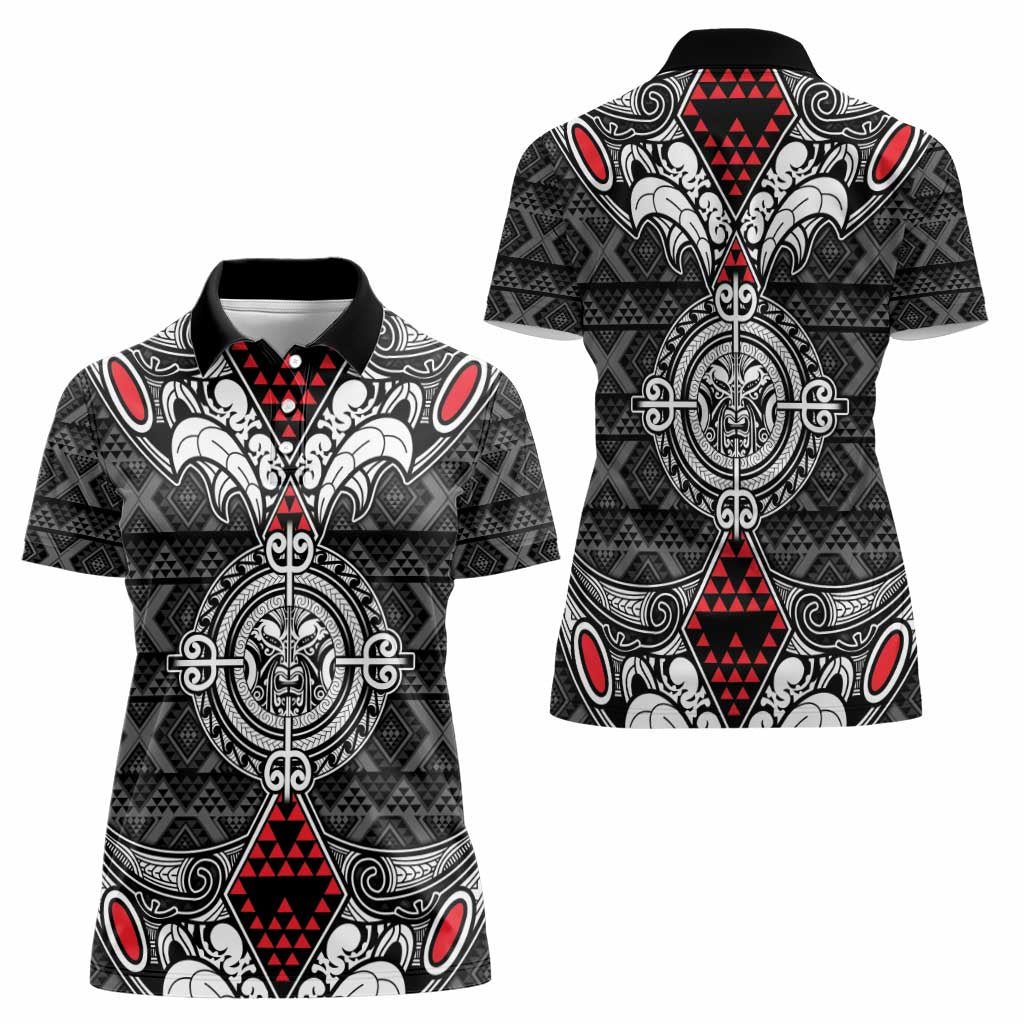 Black Aotearoa Tanilo Motif Women Polo Shirt Vintage Maori New Zealand Tribal Art Pattern