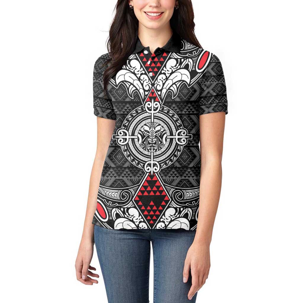 Black Aotearoa Tanilo Motif Women Polo Shirt Vintage Maori New Zealand Tribal Art Pattern