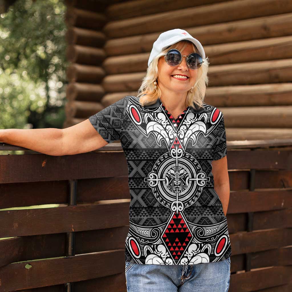 Black Aotearoa Tanilo Motif Women Polo Shirt Vintage Maori New Zealand Tribal Art Pattern