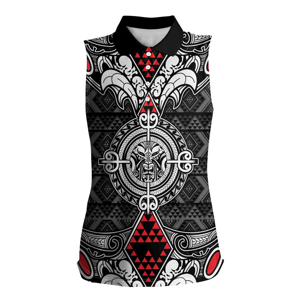 Black Aotearoa Tanilo Motif Women Sleeveless Polo Shirt Vintage Maori New Zealand Tribal Art Pattern