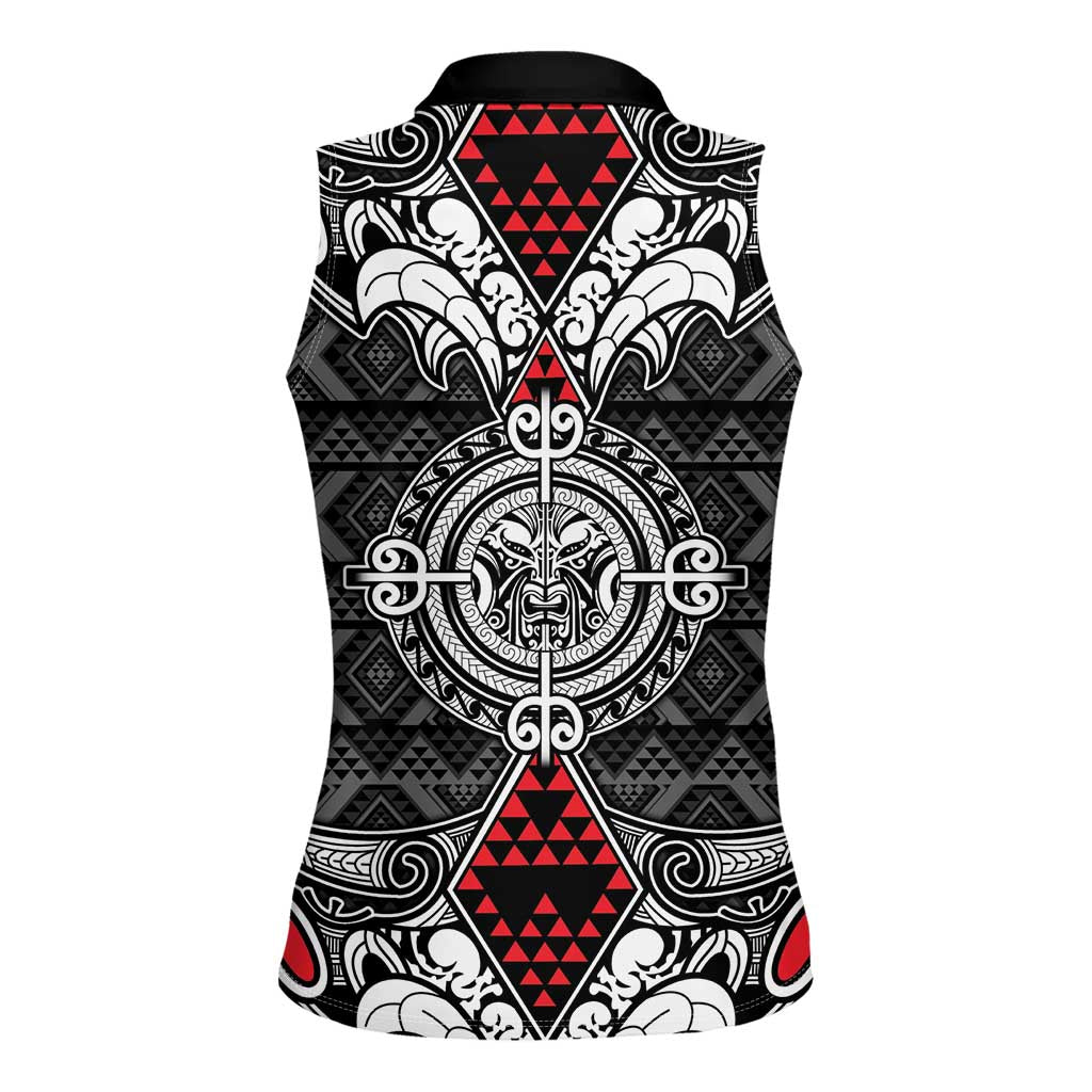 Black Aotearoa Tanilo Motif Women Sleeveless Polo Shirt Vintage Maori New Zealand Tribal Art Pattern