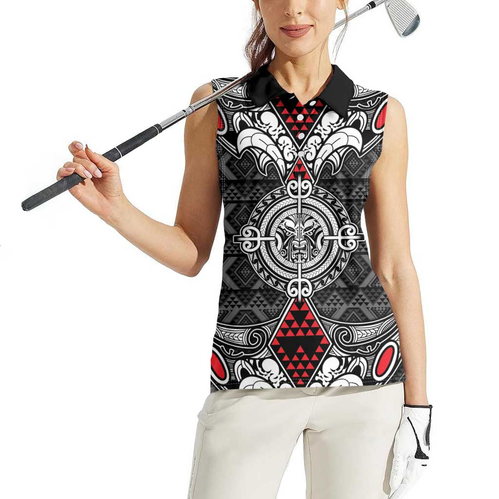 Black Aotearoa Tanilo Motif Women Sleeveless Polo Shirt Vintage Maori New Zealand Tribal Art Pattern