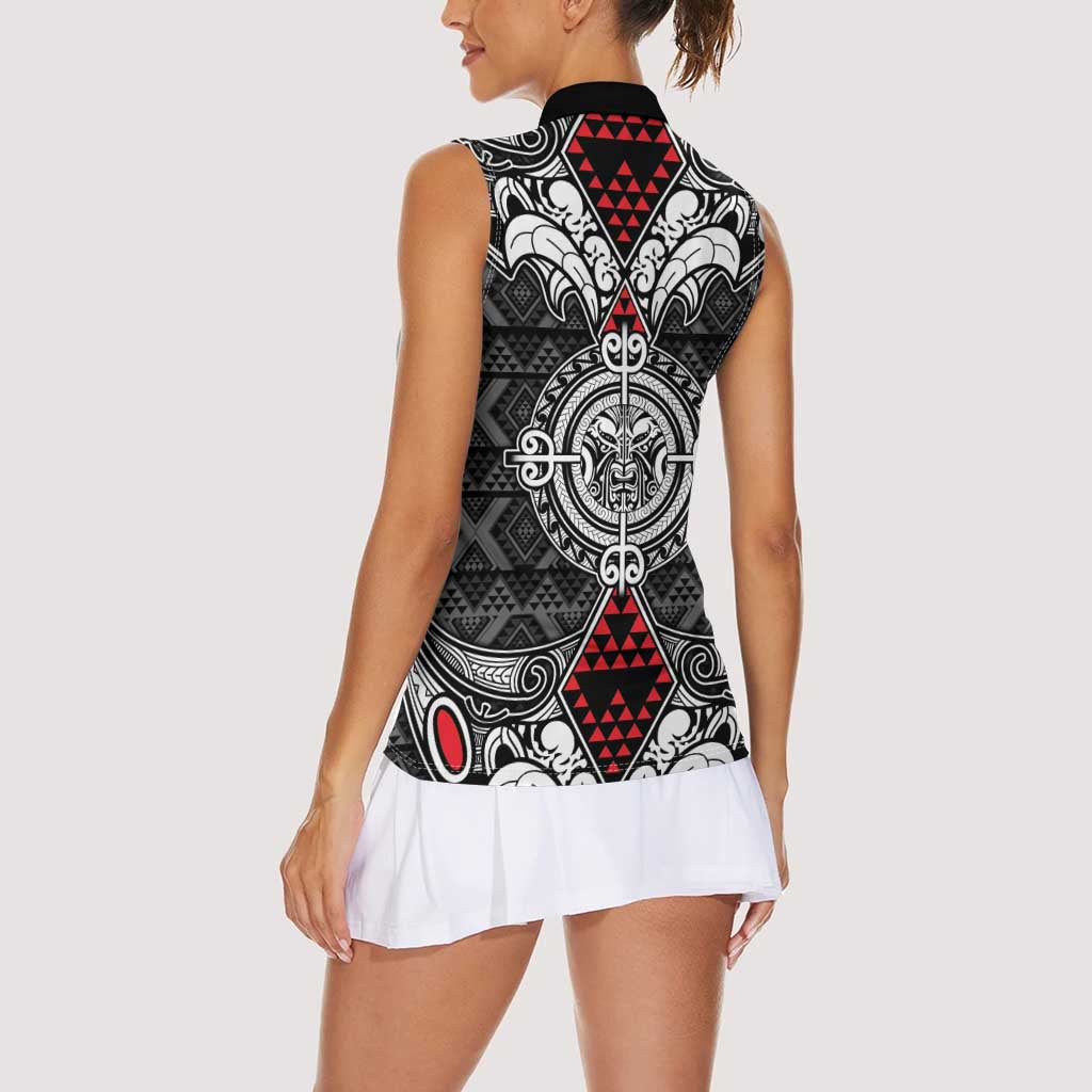 Black Aotearoa Tanilo Motif Women Sleeveless Polo Shirt Vintage Maori New Zealand Tribal Art Pattern