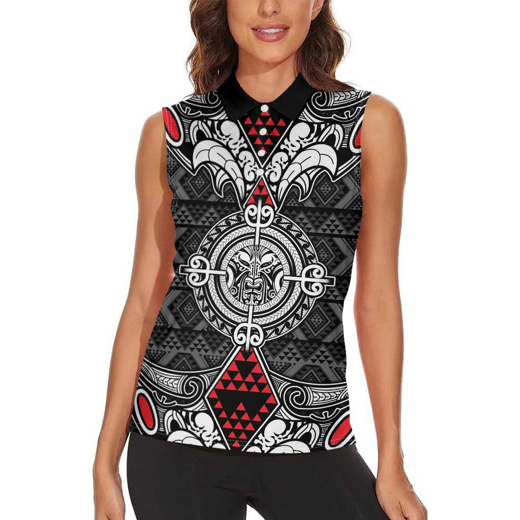 Black Aotearoa Tanilo Motif Women Sleeveless Polo Shirt Vintage Maori New Zealand Tribal Art Pattern