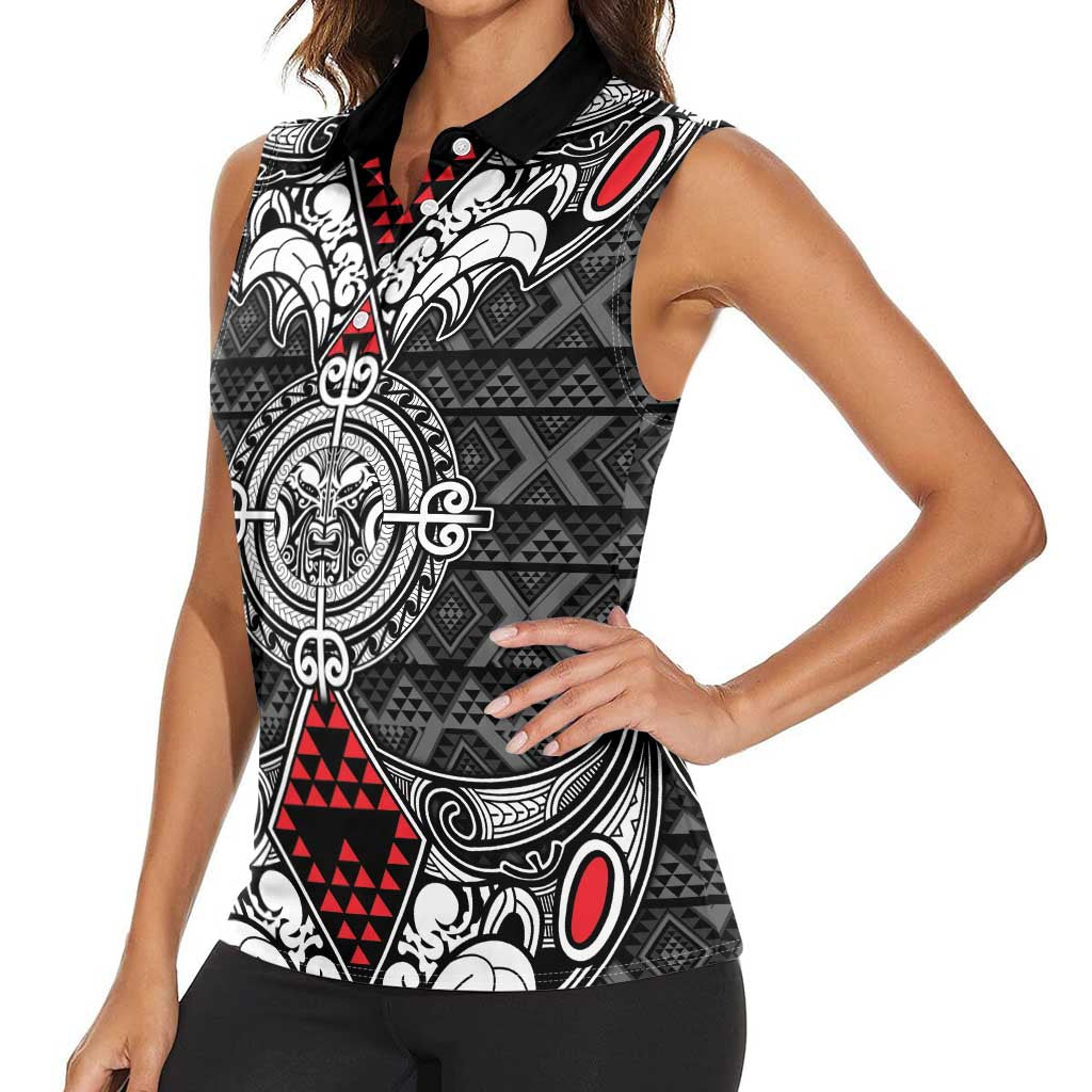 Black Aotearoa Tanilo Motif Women Sleeveless Polo Shirt Vintage Maori New Zealand Tribal Art Pattern