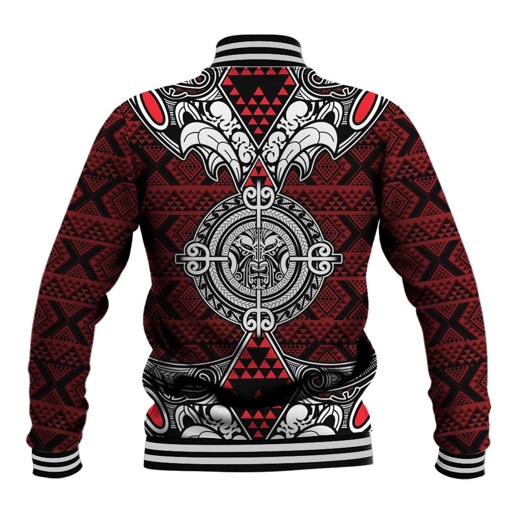 Red Aotearoa Tanilo Motif Baseball Jacket Vintage Maori New Zealand Tribal Art Pattern