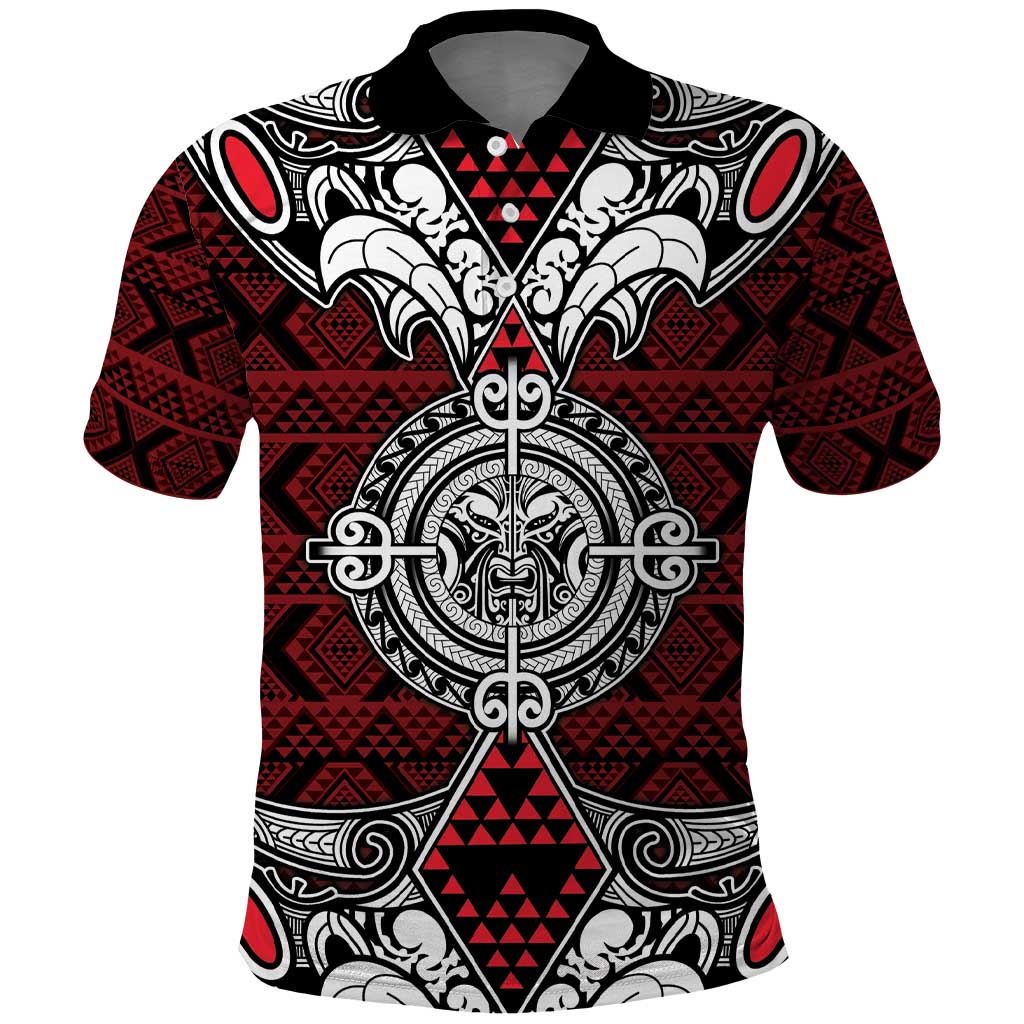 Red Aotearoa Tanilo Motif Polo Shirt Vintage Maori New Zealand Tribal Art Pattern