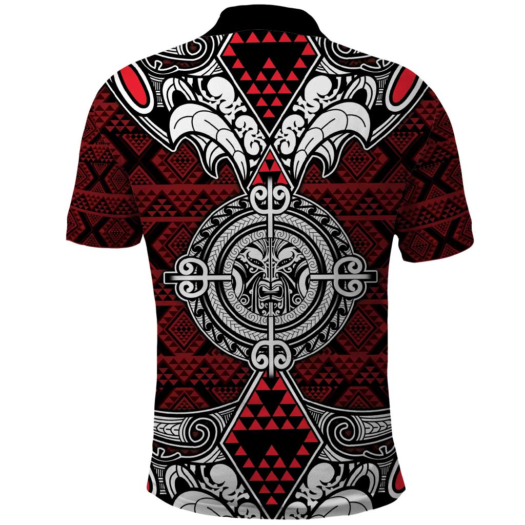 Red Aotearoa Tanilo Motif Polo Shirt Vintage Maori New Zealand Tribal Art Pattern