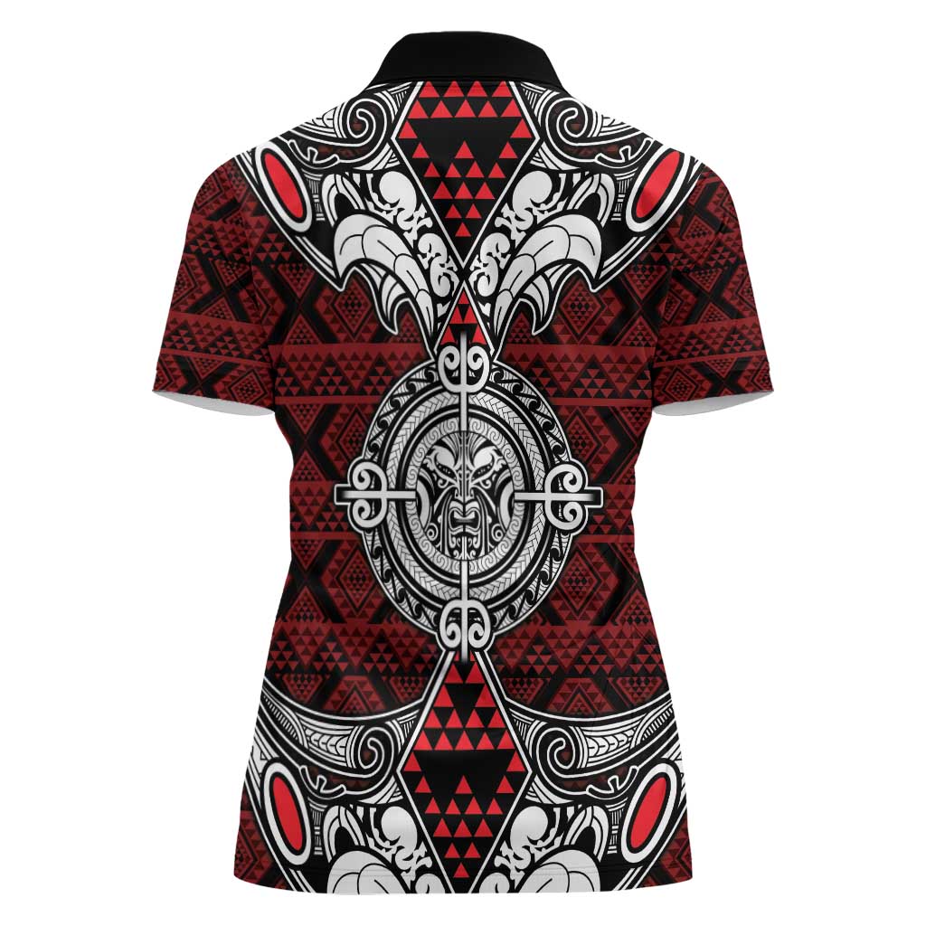 Red Aotearoa Tanilo Motif Women Polo Shirt Vintage Maori New Zealand Tribal Art Pattern