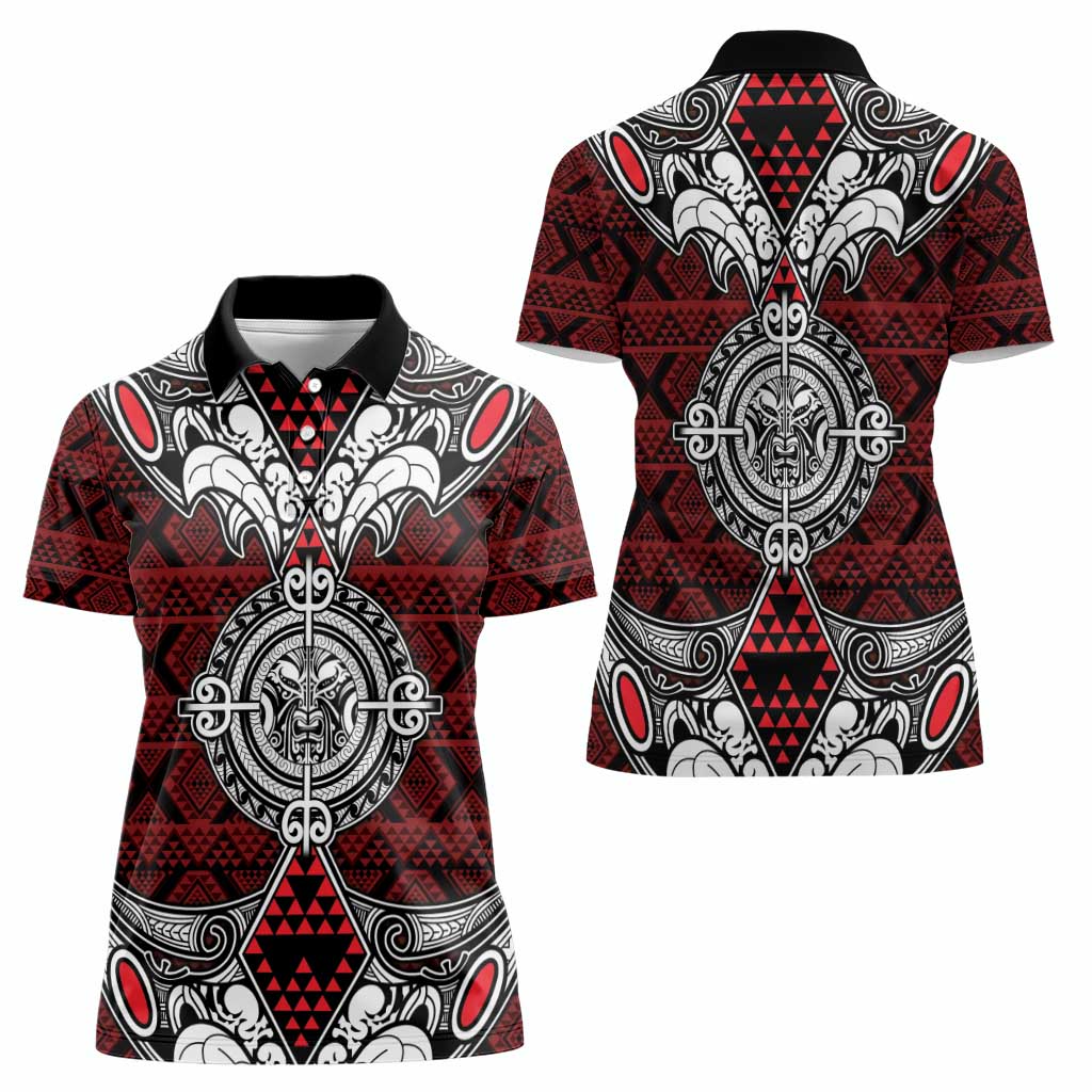 Red Aotearoa Tanilo Motif Women Polo Shirt Vintage Maori New Zealand Tribal Art Pattern