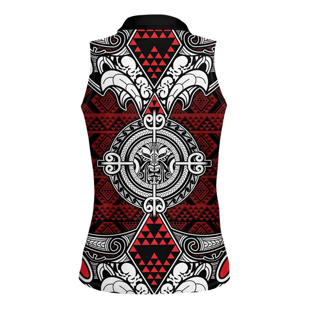 Red Aotearoa Tanilo Motif Women Sleeveless Polo Shirt Vintage Maori New Zealand Tribal Art Pattern