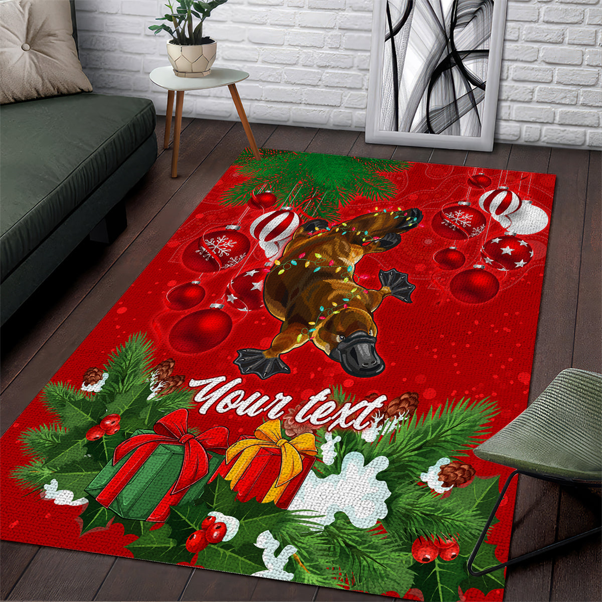 personalised-platypus-lover-area-rug-australia-merry-christmas-aboriginal