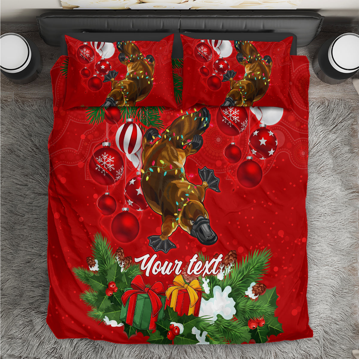 personalised-platypus-lover-bedding-set-australia-merry-christmas-aboriginal