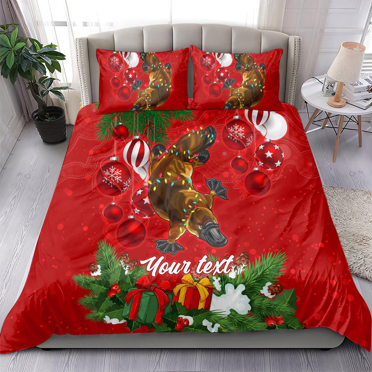 personalised-platypus-lover-bedding-set-australia-merry-christmas-aboriginal