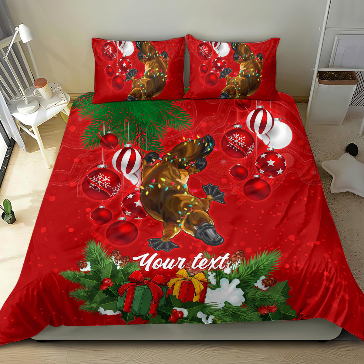 personalised-platypus-lover-bedding-set-australia-merry-christmas-aboriginal