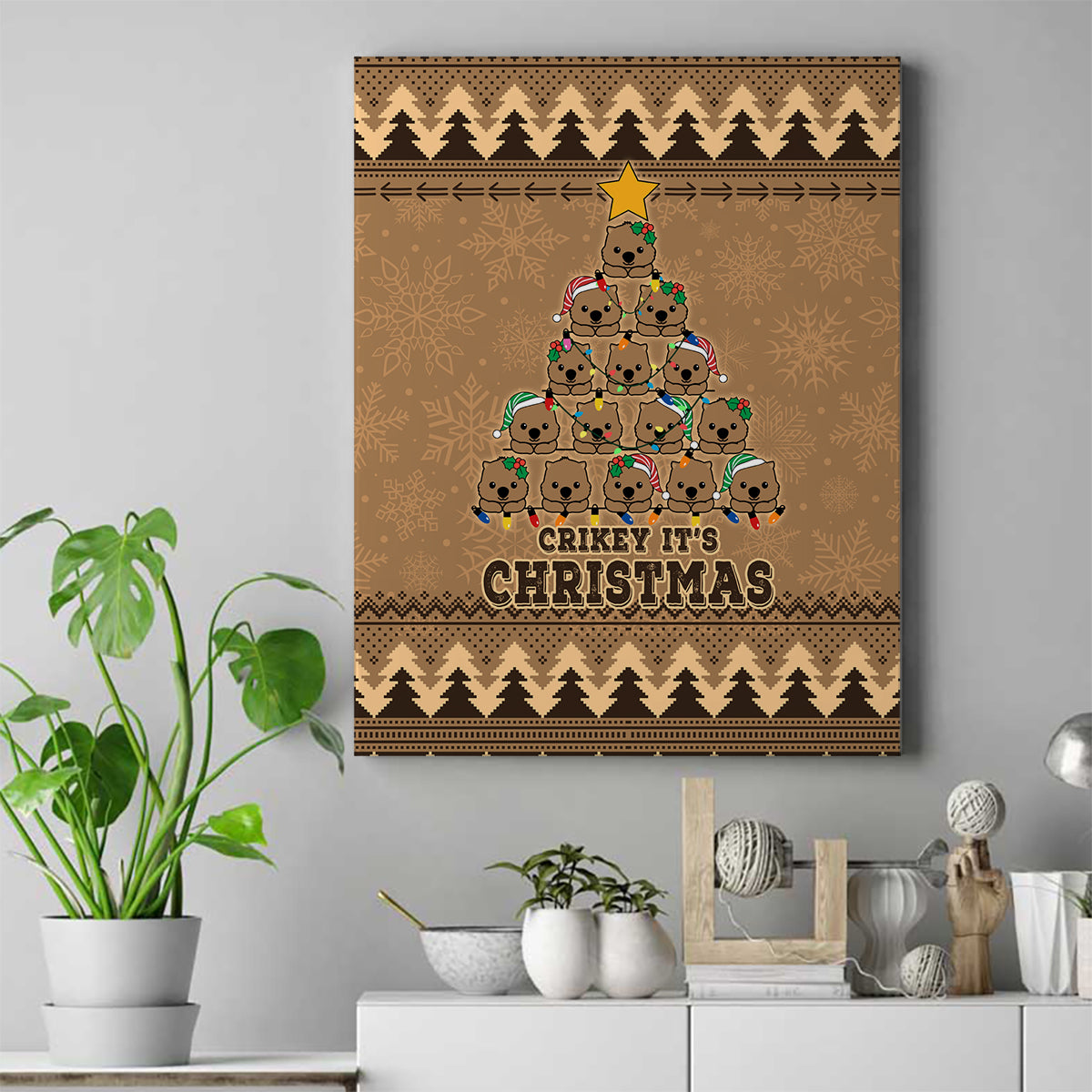 wombat-christmas-tree-canvas-wall-art-australia-merry-xmas-simple-style