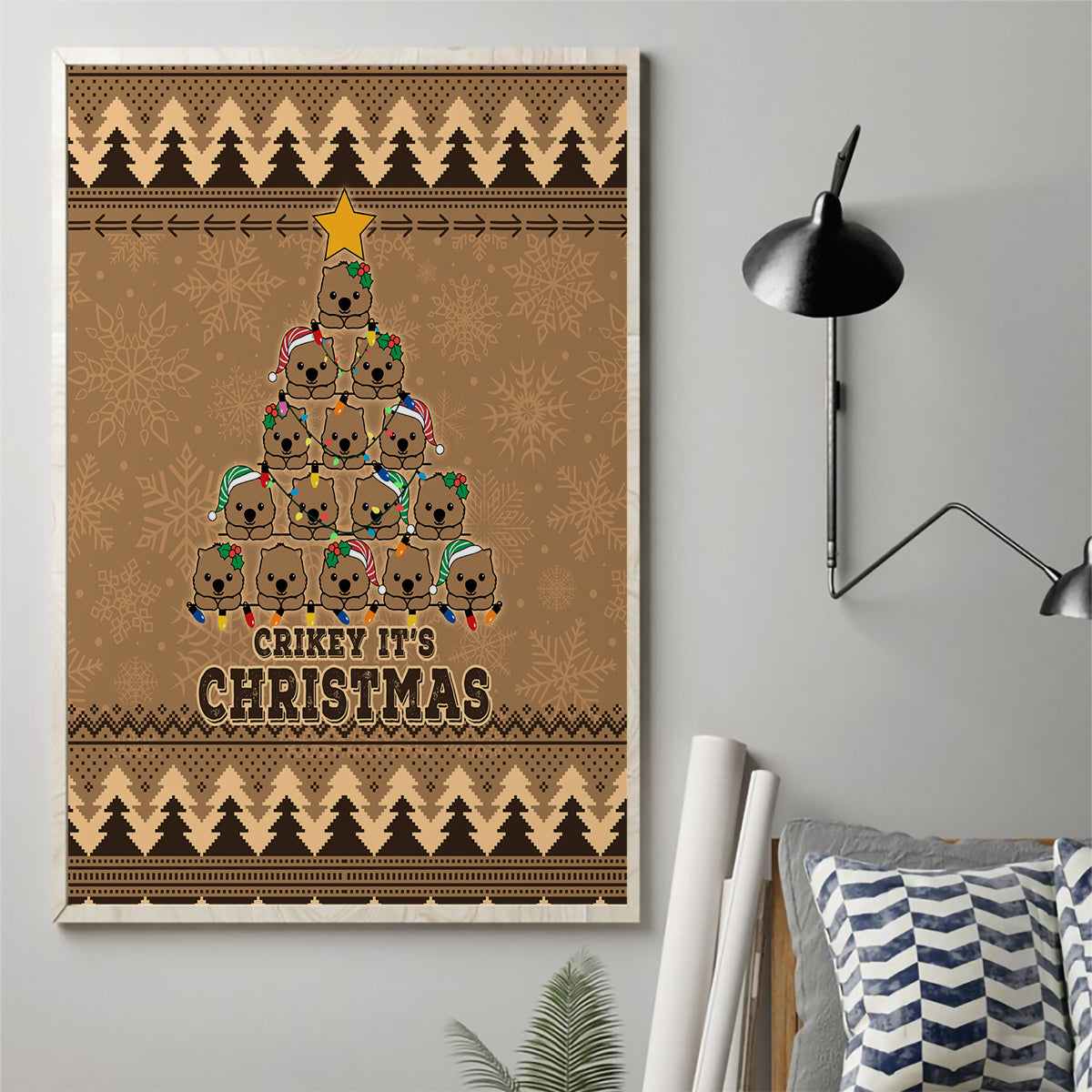 wombat-christmas-tree-canvas-wall-art-australia-merry-xmas-simple-style